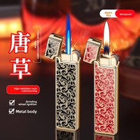 Briquet à flamme nue au butane, ultra-mince, en métal, créatif et original, avec bande de meulage intégrée, design esthétique, idéal comme cadeau