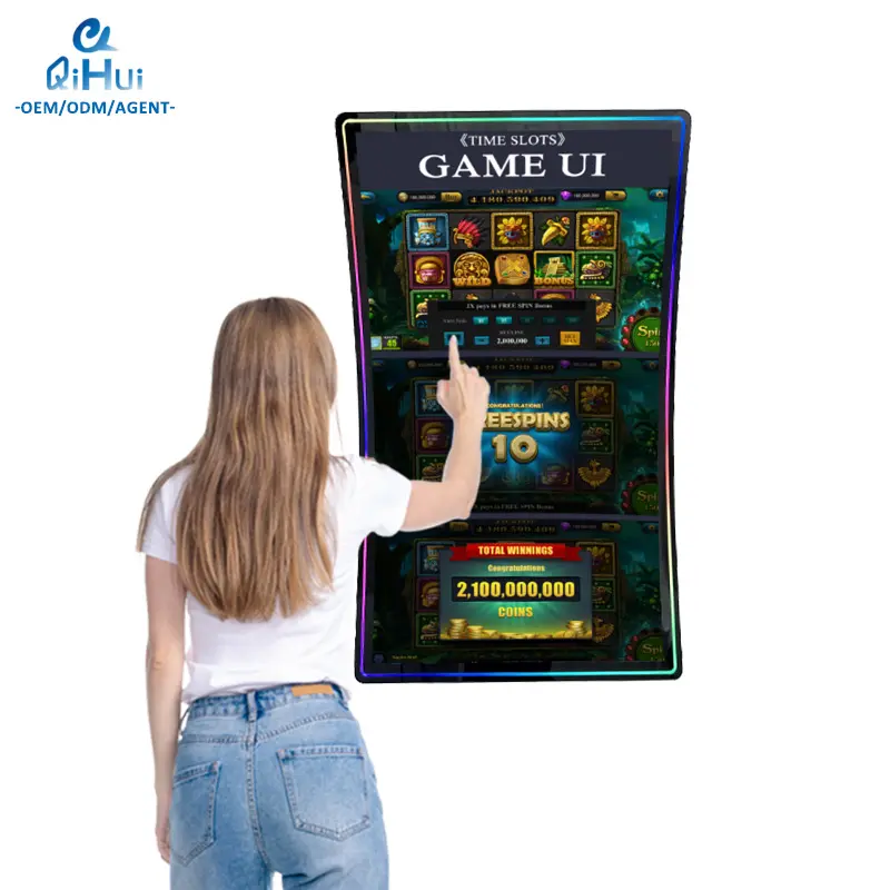 Qihui Capacitive 32 / 43 Curved Monitor Inch Touch Screen 3M Serial with LED light Frame For Gaming /Amusement Machine