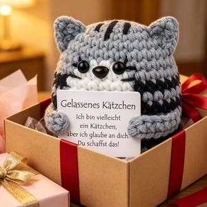 Peluche de <span class=keywords><strong>Gato</strong></span> Tabby de Ganchillo Suave con Tarjeta de Ánimo, Figura de Gatito Positiva Hecha a Mano para Decoración de Oficina y Dormitorio - Product Image 5