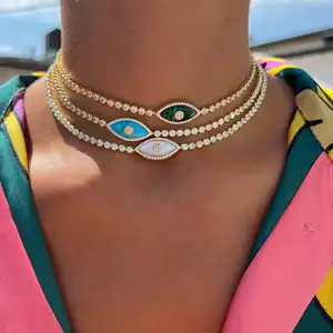 enamel diamond choker evil eye layered necklace for woman