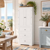 Buffet Minimaliste Haut à 2 Portes et 3 Tiroirs en Mélaminé Blanc, Meuble de Rangement pour Cuisine, Salle à Manger, Chambre à Coucher - Vente en Gros