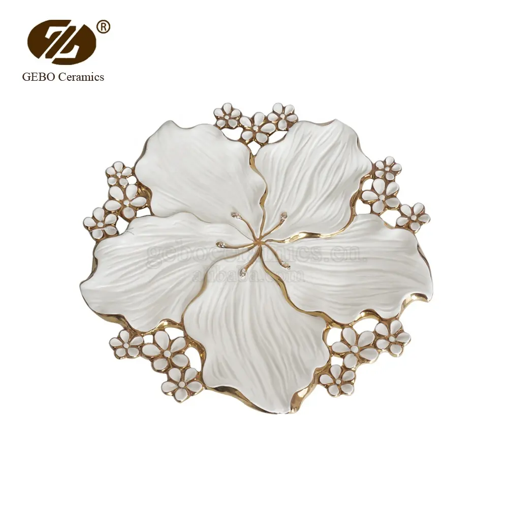 11" Decorative Flower Shape Dessert Plate Retro Vintage Lily Ceramic Dinner Plates