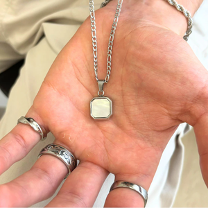 Collana con Ciondolo Quadrato in Pietra per Uomo, Onice, Pietra <span class=keywords><strong>di</strong></span> Luna, Turchese, Gioiello Personalizzato su Misura - Product Image 3