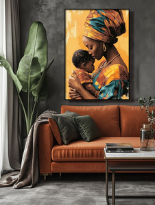 Pittura a olio colorata contemporanea di ispirazione africana decorazione per la casa regali per la festa della mamma immagine stampata madre che abbraccia la carta del bambino - Product Image 3