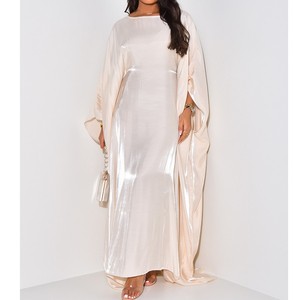 เดรสลำลองผ้าซาตินแขนค้างคาวทรงสวิงสำหรับผู้หญิง แฟชั่นเดรสหลวมๆ - Product Image 3