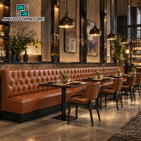 Ensemble de mobilier de restaurant en cuir capitonné à carreaux diamantés Cognac, pour bistro commercial, personnalisable, OEM, vente en gros Chine