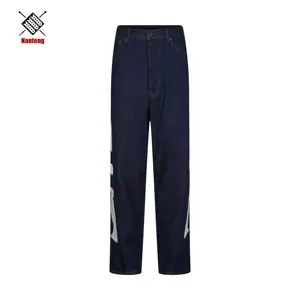 Pantalon à jambes droites avec Logo Cowboy, Denim bleu marine, patchs en dentelle, tricot torsadé, court, pantalon Cargo pour hommes, nouvelle collection