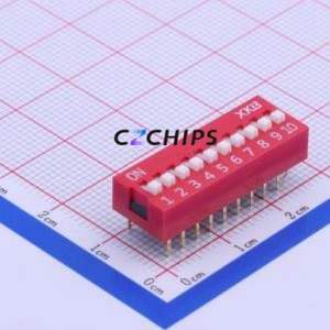 DS-10RP DIP Switch Through hole Component (THT) Switch Flat Toggle, Raised Type Single Pole Single Throw 10 PC Pin - Product Image 1