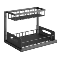 Organisateur de rangement coulissant à 2 niveaux en métal pour sous-évier, panier de rangement coulissant pour armoire, étagère coulissante pour évier de cuisine