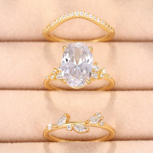 Shiny Oval <b>Ring</b> <b>Set</b> for Women European Style Engagement Finger Jewelry Party Wedding Gift - Product Image 2
