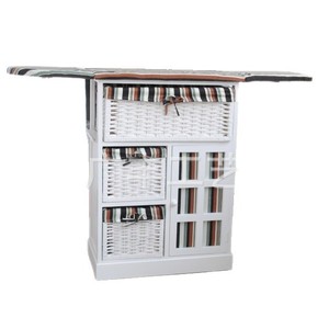 Armario de ropa con cajones y puertas, estilo rústico, mueble de almacenamiento de madera y ratán, tipo rectangular. - Product Image 1