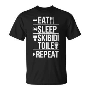 T-shirt unisexe avec motif Eat Sleep Skibidi Toilet Repeat Meme, taille adulte S M L XL XXL - Product Image 1