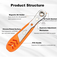 Clé à cliquet 36 dents bidirectionnelle multifonctionnelle de qualité industrielle avec porte-embouts pour réparation en espaces étroits Cr-V