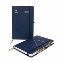 Agenda de Negocios Personalizada con Tapa Dura de Cuero, Logotipo Grabado, Borde Plateado y Portaplumas