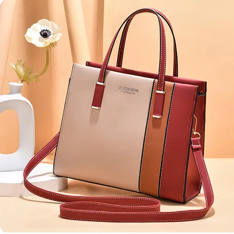 Spring Casual Tote Bag Big Shoulder Bags PU Leather Messenger Crossbody Contrast stitching women hand bags