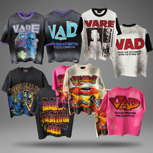เสื้อยืดลายการ์ตูนวินเทจประดับเพชร ซักทำสีซีด แต่งคริสตัล ผ้าฝ้ายสองเส้น ระบายอากาศได้ดี ทรงหลวม คอกลม แขนสั้น สำหรับผู้ชาย - Product Image 3