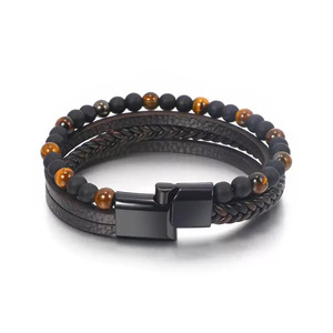 Pulseira de Pedra Natural com Fecho Magnético Trançado em Camadas de Liga de Cobre para Homens em Promoção - Product Image 5