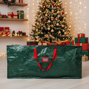 Sac de rangement pour sapin de Noël, sac fourre-tout robuste en PE tissé imperméable avec poignées renforcées, logo personnalisé pour la décoration des fêtes - Product Image 5