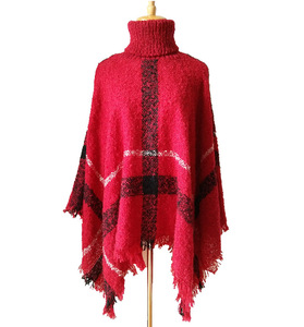 <span class=keywords><strong>Poncho</strong></span> <span class=keywords><strong>en</strong></span> tricot d'<span class=keywords><strong>alpaga</strong></span> à carreaux pour femmes, <span class=keywords><strong>poncho</strong></span> <span class=keywords><strong>en</strong></span> cachemire à carreaux chaud pour l'hiver, pull à col roulé <span class=keywords><strong>en</strong></span> fil bouclé - Product Image 4