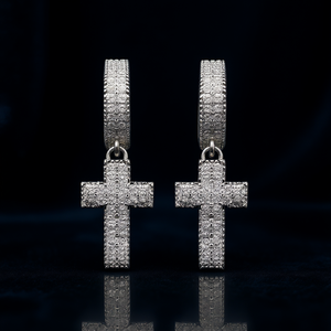 Orecchini a Croce E648 in Oro Bianco con Diamanti, Taglio Brillante Rotondo, Colore D Naturale, Gioielli Unisex per Cerimonie Religiose - Product Image 2