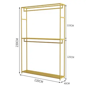现代简约金色服装展示架落地式锻铁双层衣架