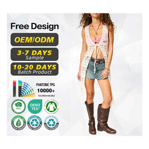 GRS Certification Sweater Manufacturer Custom logo <b>Women</b> Cotton Acrylic <b>Sleeveless</b> Hollow Crochet-Style Duster <b>Cardigan</b> Sweater - Product Image 1