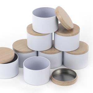 Venta al por mayor, bajo MOQ, tarro de vela de hojalata con efecto madera, tarro de vela perfumada de hojalata de 8oz, tarro de dulces para boda en blanco y negro, tarro de vela - Product Image 1