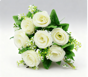 Fleurs artificielles éternelles 7 têtes de bouquet de fleurs de roses sauvages pour la cérémonie de bienvenue d'arrangement floral de table de mariage - Product Image 1