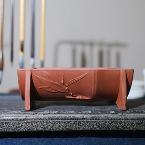 Maceta Rectangular de Zisha, Estilo Antiguo, con Diseño de Bambú, Creativa, para Escritorio, Bonsái, Hecha a Mano, Pequeña, Biomimética - Product Image 3