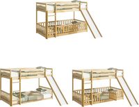 Lit superposé en bois massif moderne, multifonctionnel, écologique, avec échelle et barrières de sécurité