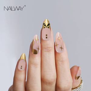 24 Stuks Goud Franse Tip Pers Op Nagels Amandel Nep Nagels Ster Volledige Cover Franse Goud Kunstnagels Decoratie Voor Vrouwen - Product Image 2