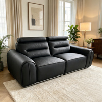 Canapé d'angle moderne et minimaliste en cuir véritable crème avec appui-tête réglable et coussin de dossier ergonomique segmenté - Marque Arleather