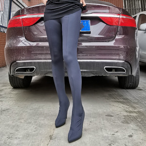 Conjunto de ropa de manopla negra Sexy para mujer, <span class=keywords><strong>botas</strong></span> de tacón de cuña hasta la rodilla elásticas <span class=keywords><strong>con</strong></span> forro de malla, pantalones Legging de estilo occidental - Product Image 6