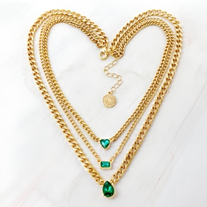 <span class=keywords><strong>Collier</strong></span> <span class=keywords><strong>ras</strong></span> du <span class=keywords><strong>cou</strong></span> multicouche en acier inoxydable étanche plaqué or 18 carats pour <span class=keywords><strong>femme</strong></span>, avec pendentif cœur et goutte d'eau en cristal émeraude et strass, bijou tendance - Product Image 2