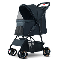 Poussette pliable pour animaux de compagnie en un clic, pour chiens et chats de petite et moyenne taille, chariot de voyage à 4 roues pour chiens et chats, poussette avec porte-gobelet et sac de rangement