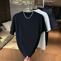 T-shirt en coton de luxe pour hommes, personnalisé, blanc uni, noir, blanc, style décontracté oversize, imprimé uni, strass, épaules tombantes, vente en gros