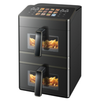 Friteuse à air Anbolife à 2 niveaux avec fenêtre, double tiroir empilable, panier et grille antiadhésifs 360 °   Technologie Fry Force