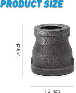 1/2 Zoll x 3/4 Zoll Eisen-Reduzierkupplung mit Innensechskantanschluss, Rohrfitting, sandgestrahlte Oberfläche, NPT-Gewinde für DIY-Möbel - Product Image 2