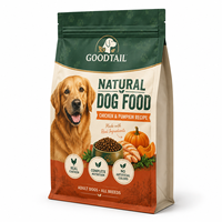 Sachet d'emballage alimentaire laminé mat personnalisé à fond carré refermable pour aliments secs pour chiens, recette poulet, scellage huit côtés