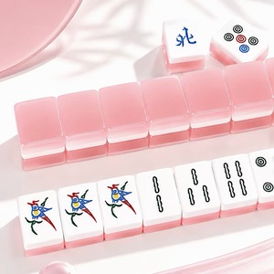 Jeu de Mahjong style gelée couleur macaron rose, qualité supérieure, jouets de table pour adultes et enfants, 144 tuiles - Product Image 2