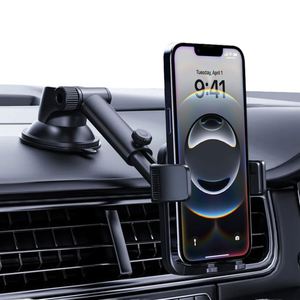 Support universel de téléphone pour tableau de bord de voiture à dégagement rapide par un bouton, support de téléphone mobile rétractable à ventouse pour pare-brise et bureau - Product Image 1