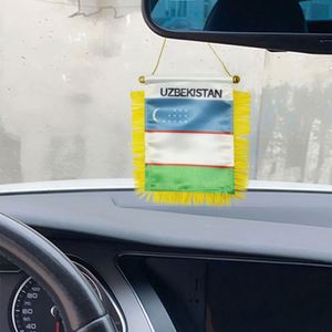 Bandera de satén personalizada de Uzbekistán, bandera pequeña para coche impresa digitalmente, con borlas amarillas, hecha de poliéster duradero para agencias de viajes - Product Image 3