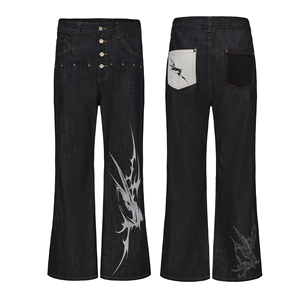 กางเกงยีนส์ทรงบูทคัท Thorn Totem Raw Selvage <span class=keywords><strong>Okayama</strong></span> รุ่นอเนกประสงค์สำหรับผู้ชายและผู้หญิง ดีไซน์เนอร์สตรีทแฟชั่น ทรงแบ็กกี้ - Product Image 4