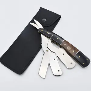 Rasoir de barbier professionnel pliable en acier inoxydable avec manche en bois, rasoir de sécurité manuel à lame unique pour un rasage précis du visage et des poils. - Product Image 1