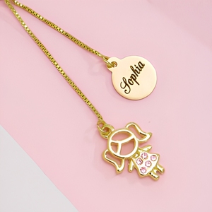 Collar Infantil con Disco Redondo Personalizado con Grabado, Acero Inoxidable, Chapado <span class=keywords><strong>en</strong></span> Oro de 18K, Joyería Permanente, Regalo de Navidad para Mamá - Product Image 1