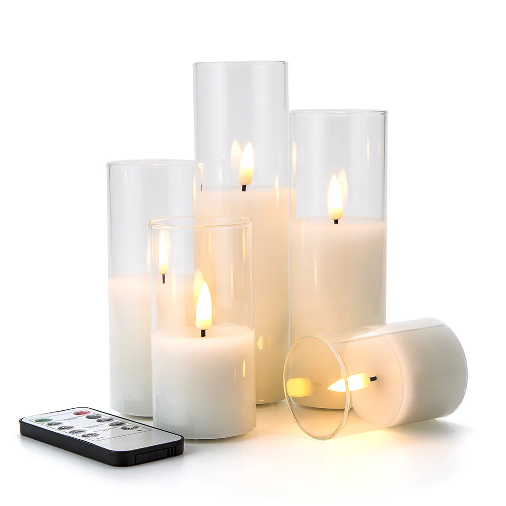 Matti – ensemble de 5 bougies led en verre blanc pour la décoration de la maison