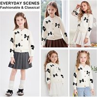 Cardigan en tricot à manches longues pour fille, col rond, décontracté, en laine, hiver/automne, imprimé, broderie décorative
