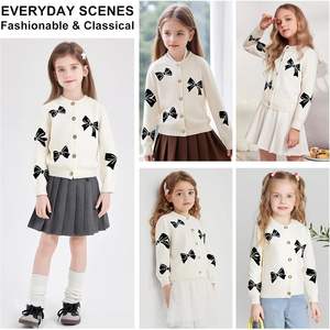 Cardigan en tricot à manches longues pour fille, col rond, décontracté, en laine, hiver/automne, imprimé, broderie décorative - Product Image 3