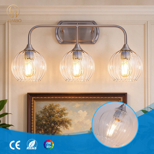 Nickel finish glass wall lamp Three head dimmable wall <b>light</b> E26 base bathroom mirror lamp Modern indoor wall <b>sconce</b> - Product Image 1