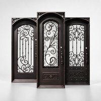 Porte d'entrée extérieure simple en fer forgé sur mesure, de luxe, à ouverture battante, en fonte et verre trempé, sécurisée et coupe-feu